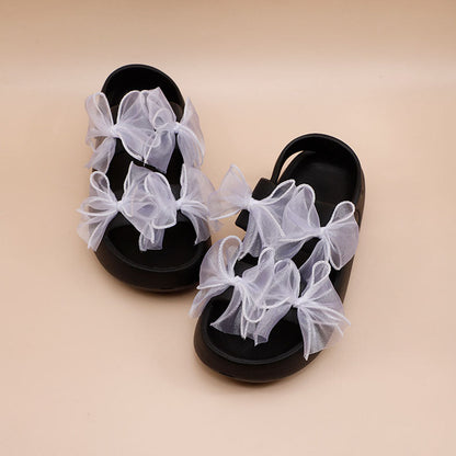 Two Strap Mesh Bow Decor Sandals