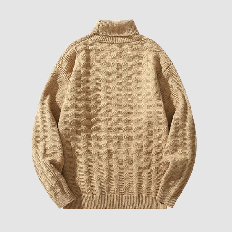 Solid Color Jacquard Turtleneck Sweater