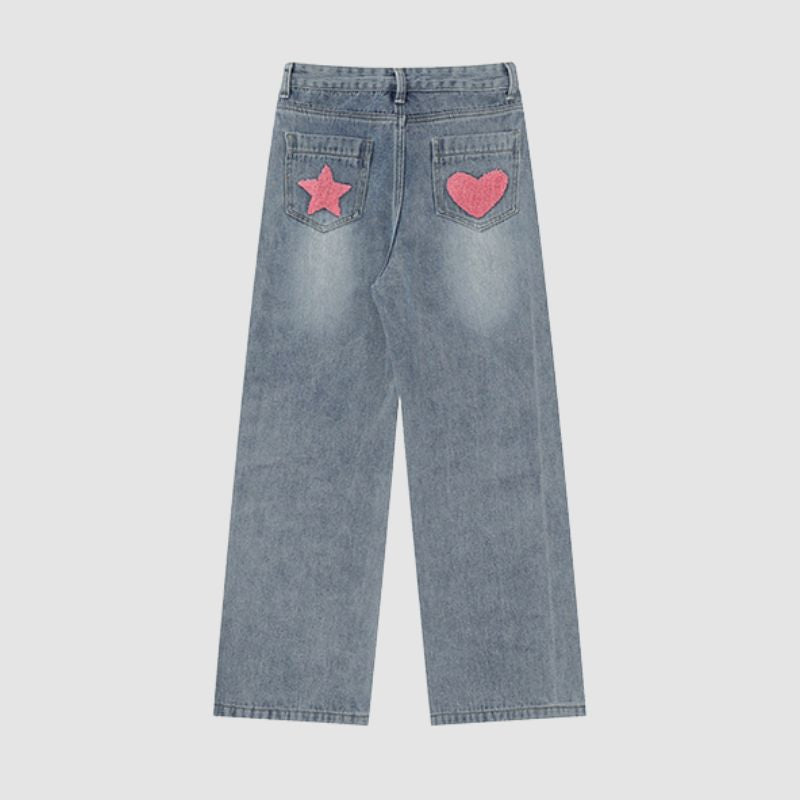 Letter and Star Embroidered Design Jeans