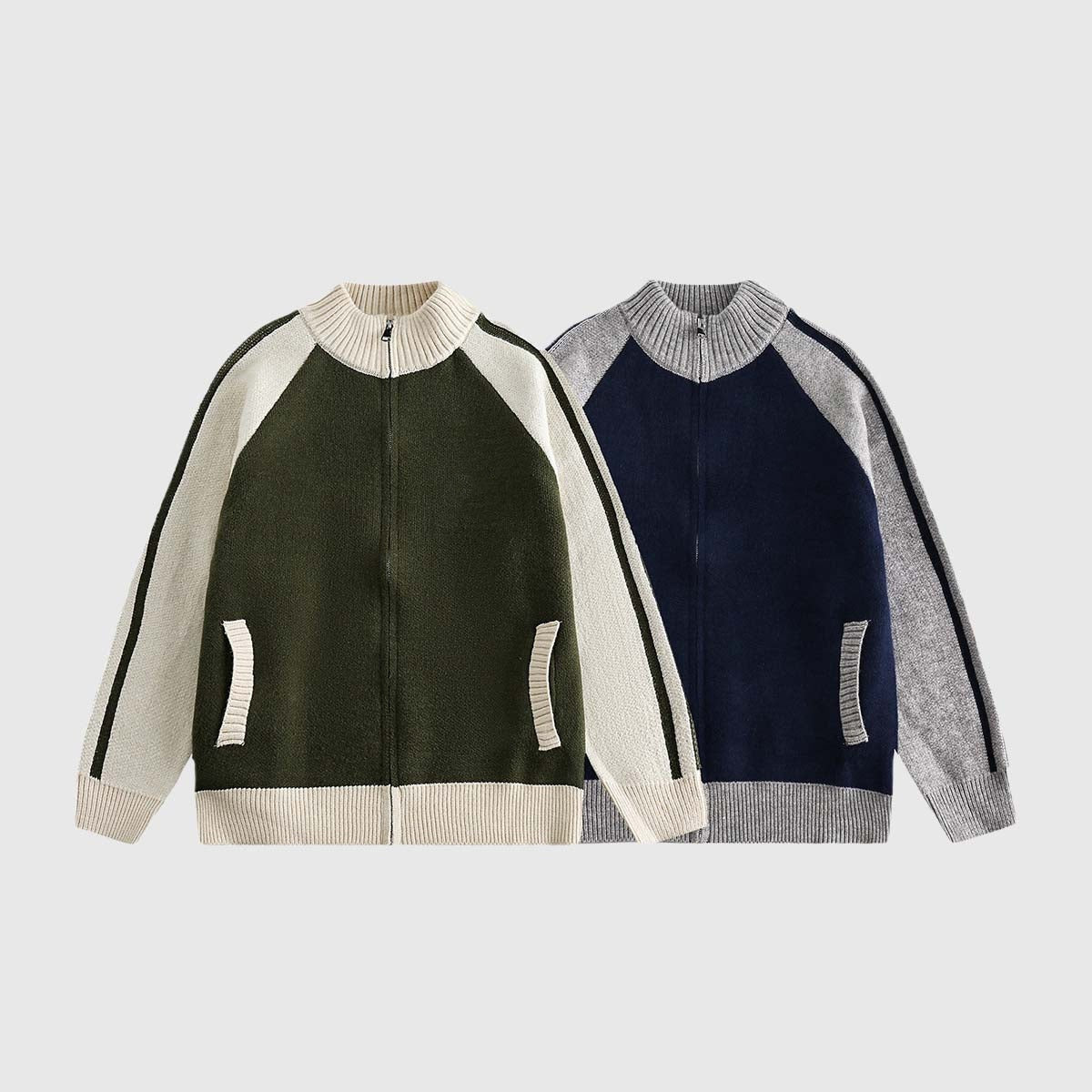 Colorblock Raglan Zip-Up Sweaters