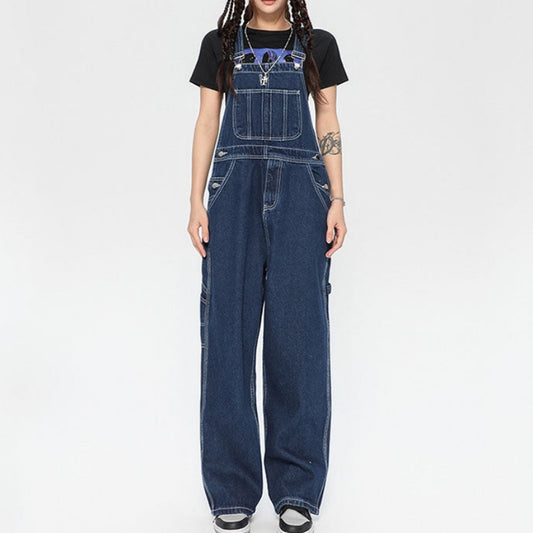 Vintage Solid Color Denim Overalls