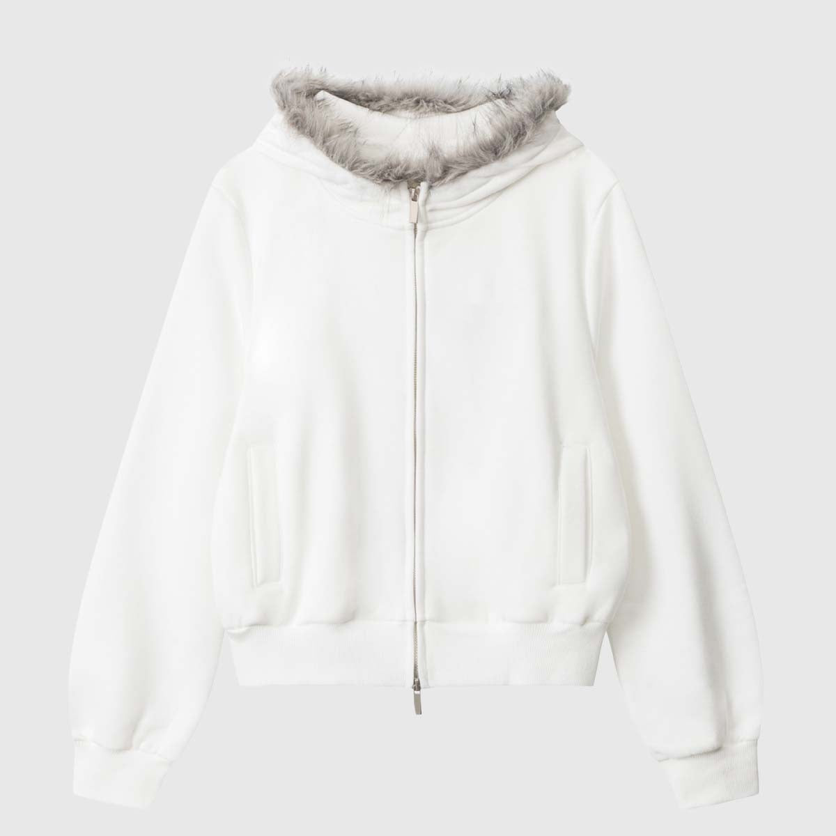 Faux Fur Trim Hooded Zip-Up Jacket