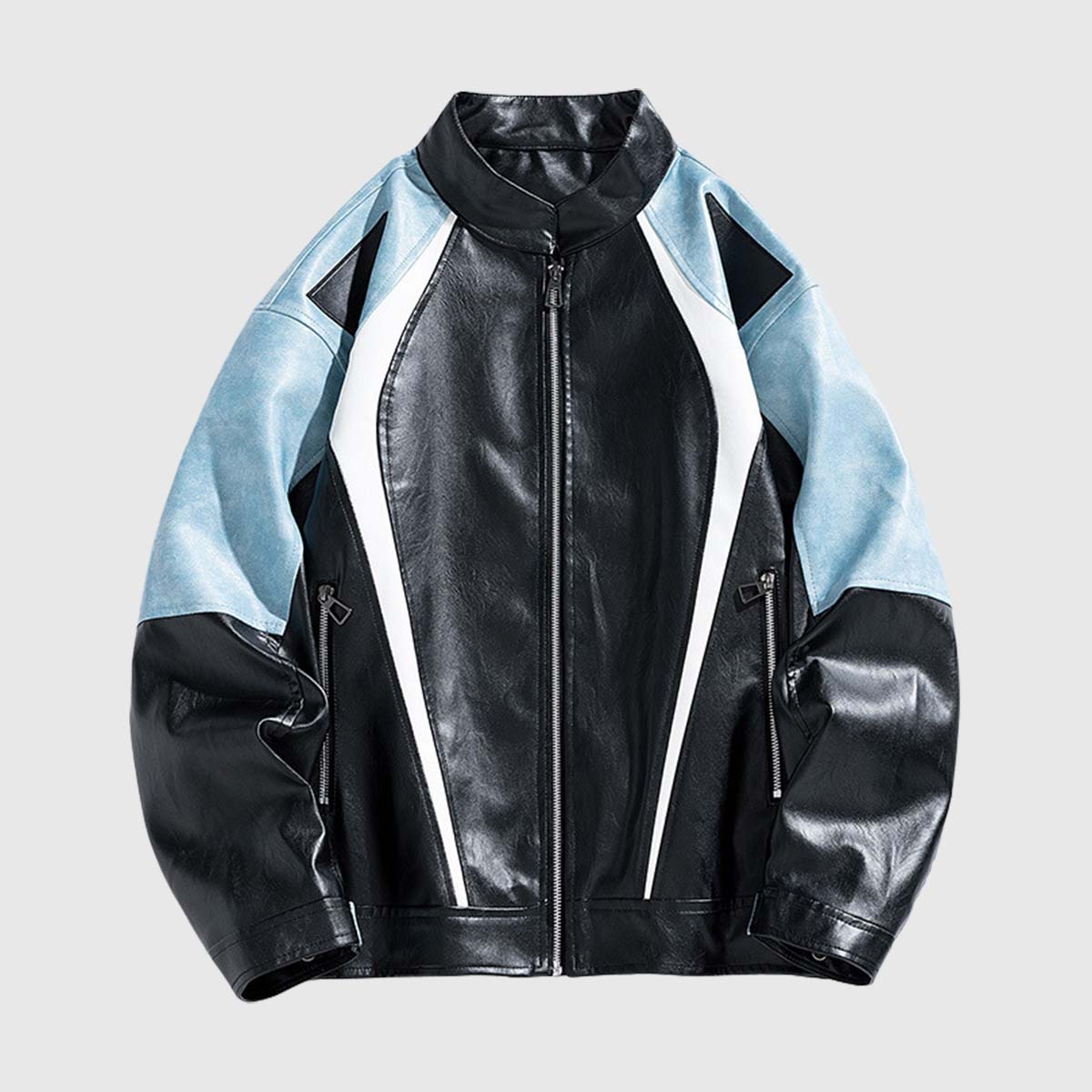 Colorblock PU Moto Jacket