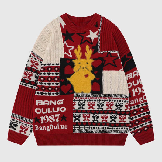 Reindeer Patchwork Christmas Sweater