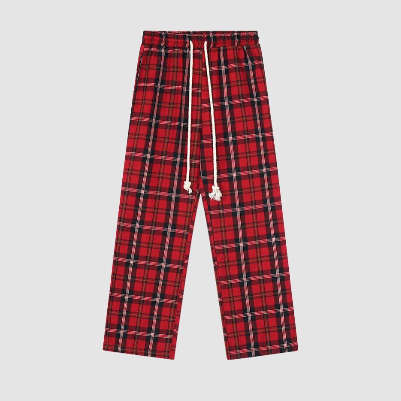 Drawstring Plaid Casual Pants