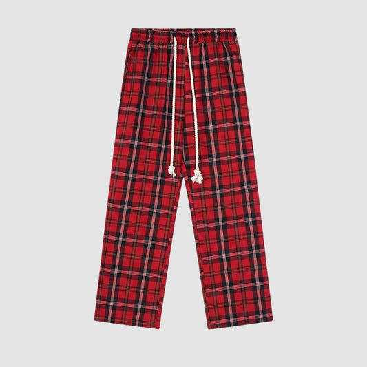 Drawstring Plaid Casual Pants