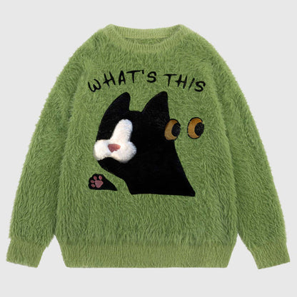 Fuzzy Cat Design Sweater