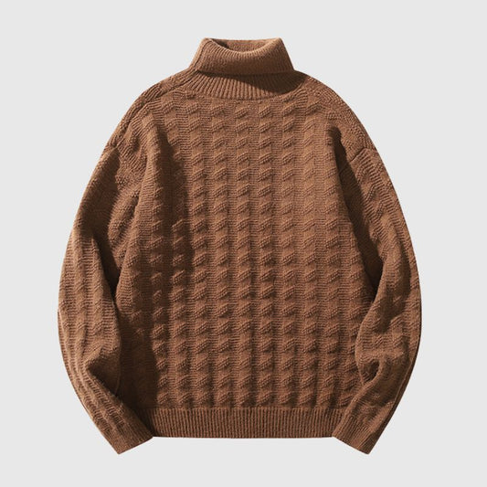 Solid Color Jacquard Turtleneck Sweater