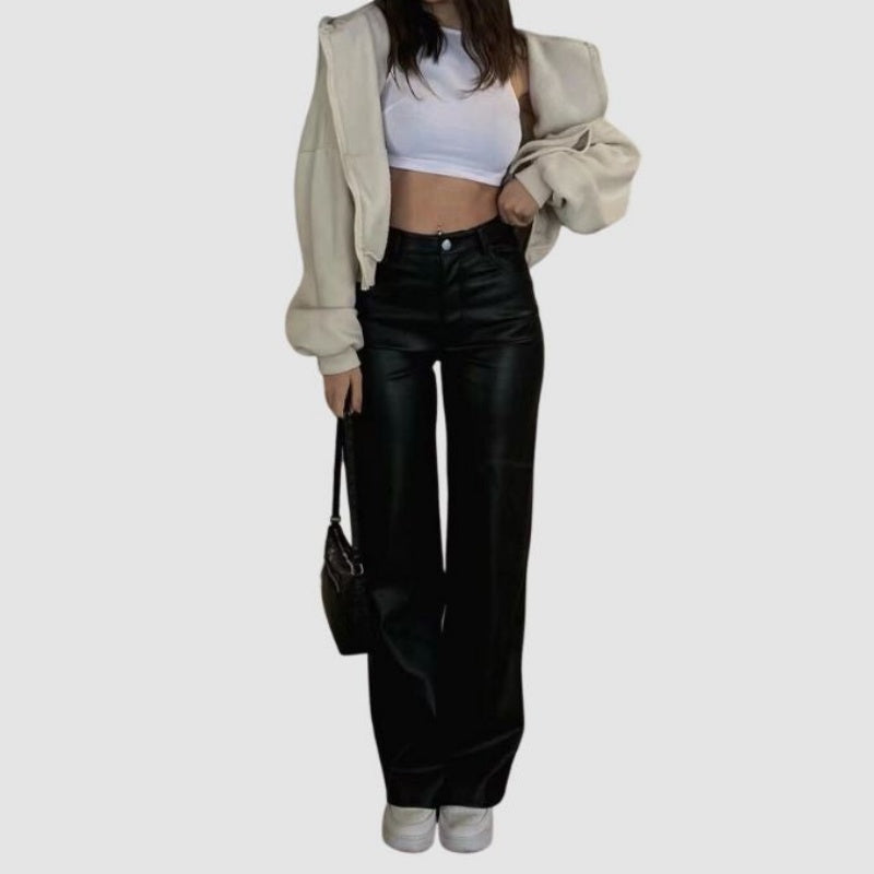 Simple High-Waist Leather Pants