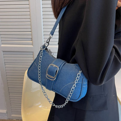 Denim Shoulder Baguette Bag