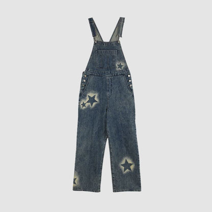 Star Pattern Inkjet Design Wide Leg Dungarees