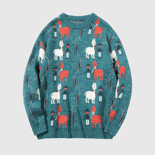 Vintage Animal & Forest Knit Sweater