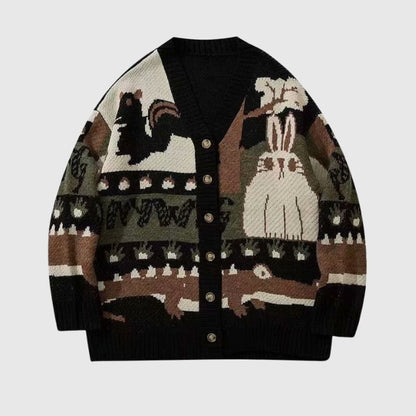 Vintage Cartoon Jacquard Cardigan