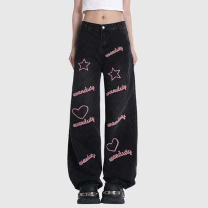 Letter and Star Embroidered Design Jeans