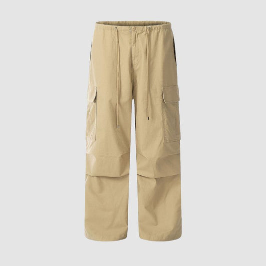 Vintage Pleated Solid Color Parachute Pants