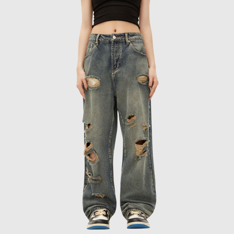 Hip Hop Ripped Straight Leg Jeans