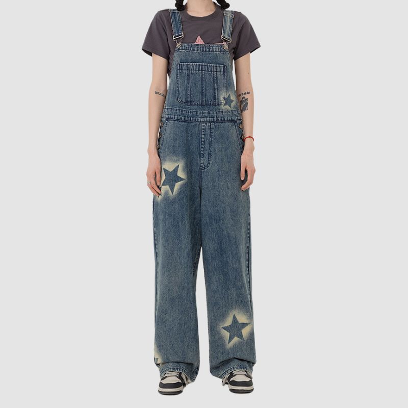 Star Pattern Inkjet Design Wide Leg Dungarees