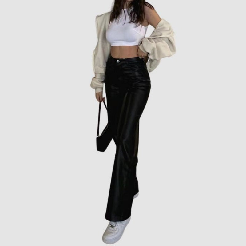 Simple High-Waist Leather Pants