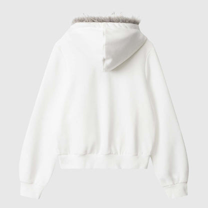 Faux Fur Trim Hooded Zip-Up Jacket