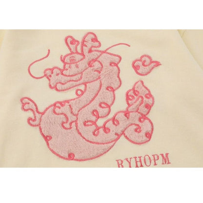 Cartoon Dragon Embroidered Knit Sweater