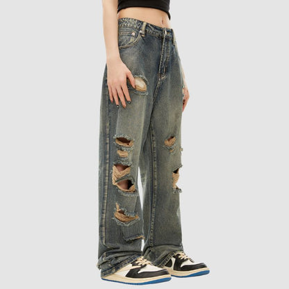 Hip Hop Ripped Straight Leg Jeans