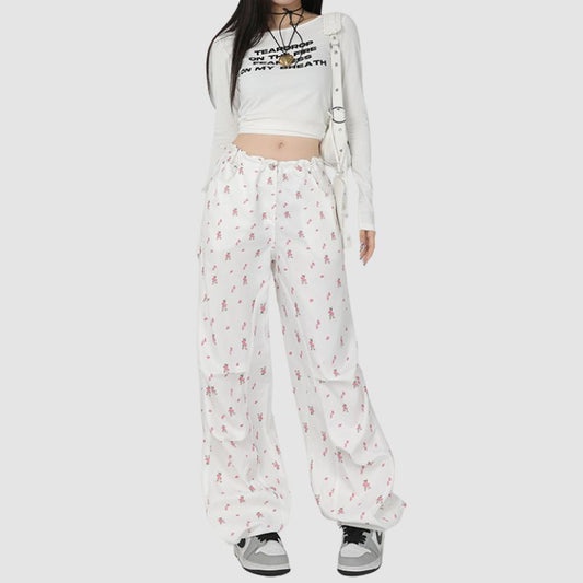 Flower Full Prined Parachute Pants