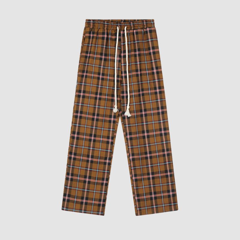 Drawstring Plaid Casual Pants