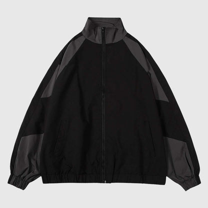 Retro Colorblock Stand Collar Windbreaker