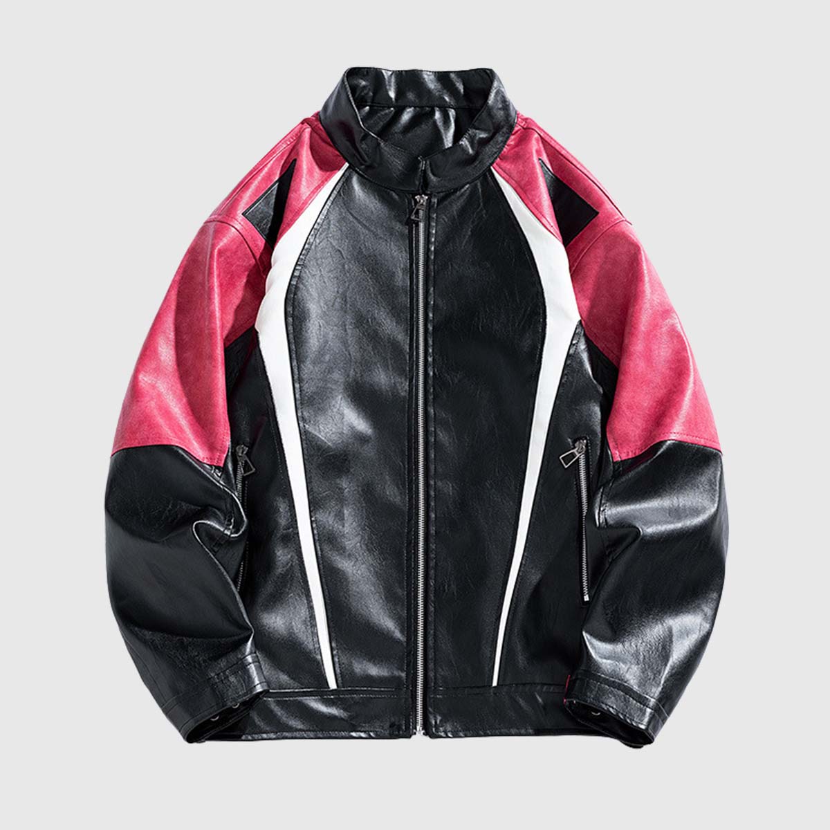 Colorblock PU Moto Jacket