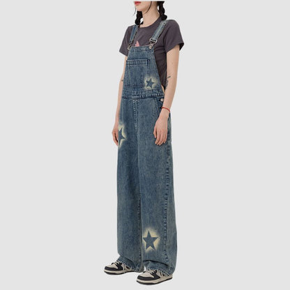 Star Pattern Inkjet Design Wide Leg Dungarees