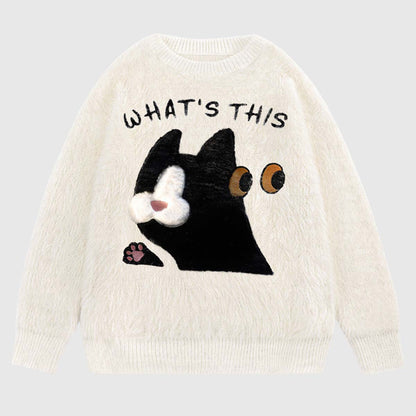 Fuzzy Cat Design Sweater