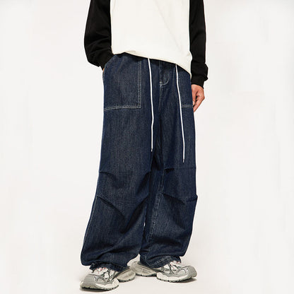 Pleated Design Wide Leg Jeans