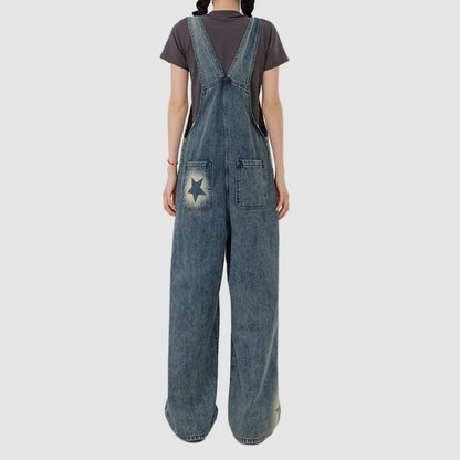 Star Pattern Inkjet Design Wide Leg Dungarees