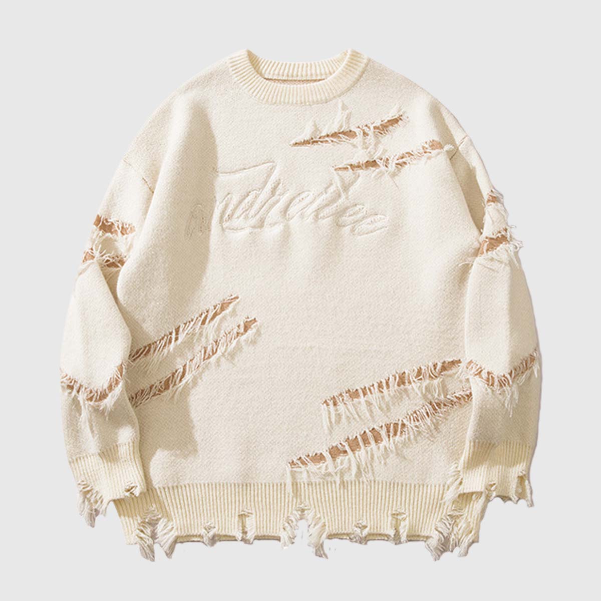 Distressed Knit Pullover Sweater