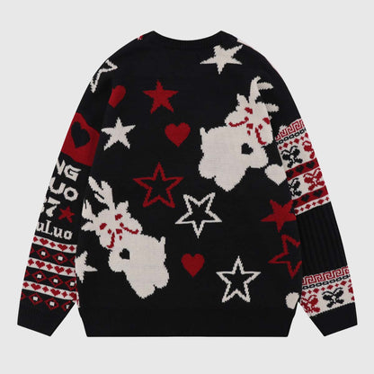 Reindeer Patchwork Christmas Sweater