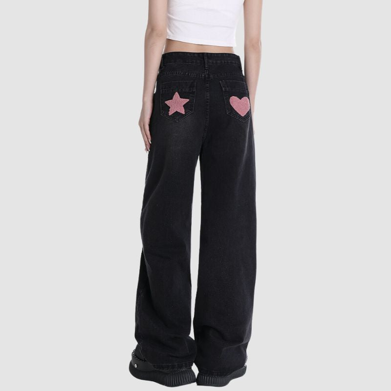 Letter and Star Embroidered Design Jeans