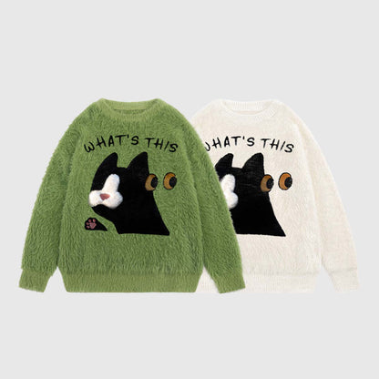 Fuzzy Cat Design Sweater