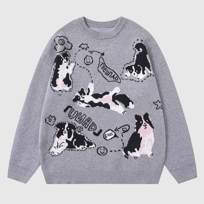 Dog Pattern Oversized Knit Sweater