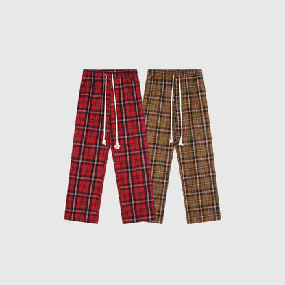 Drawstring Plaid Casual Pants