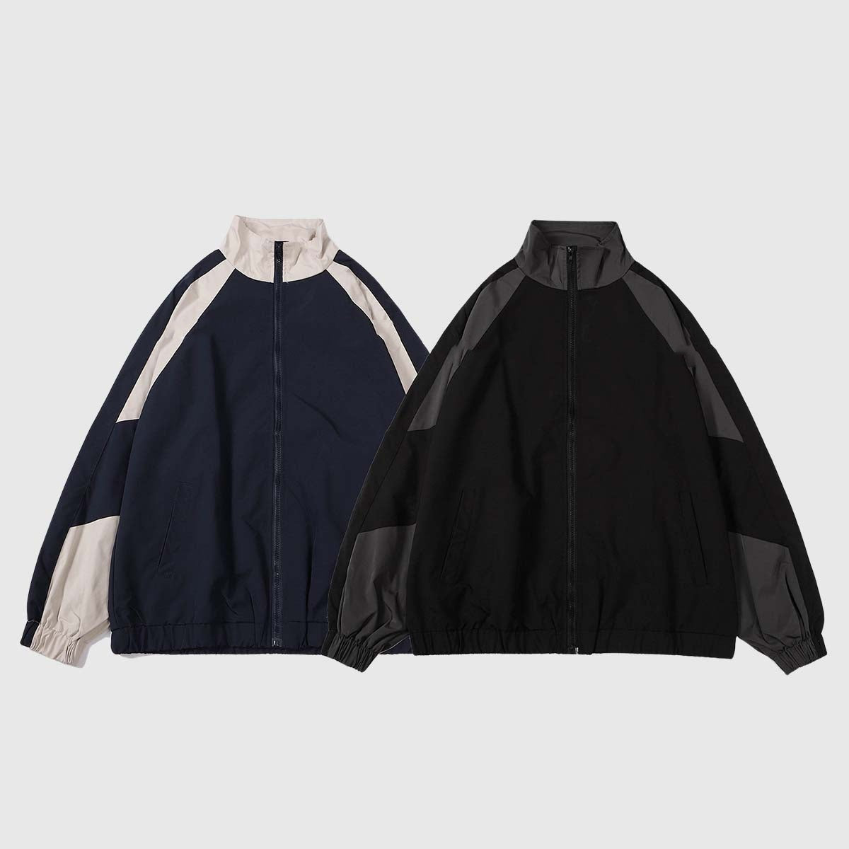 Retro Colorblock Stand Collar Windbreaker