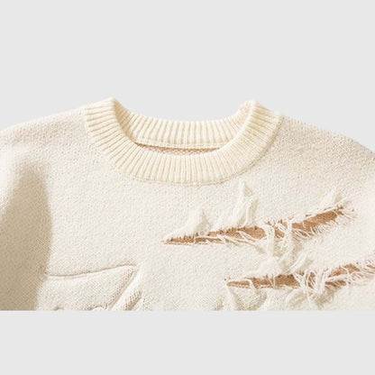 Distressed Knit Pullover Sweater