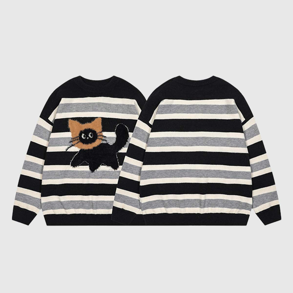 Cat Striped Knit Sweater