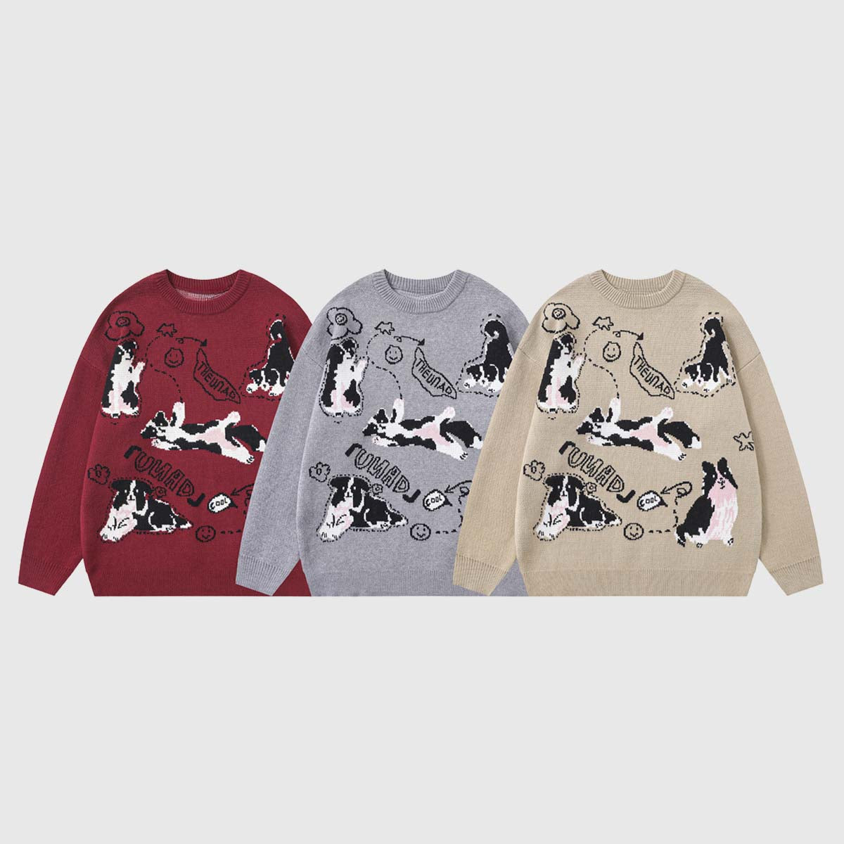 Dog Pattern Oversized Knit Sweater