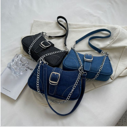 Denim Shoulder Baguette Bag