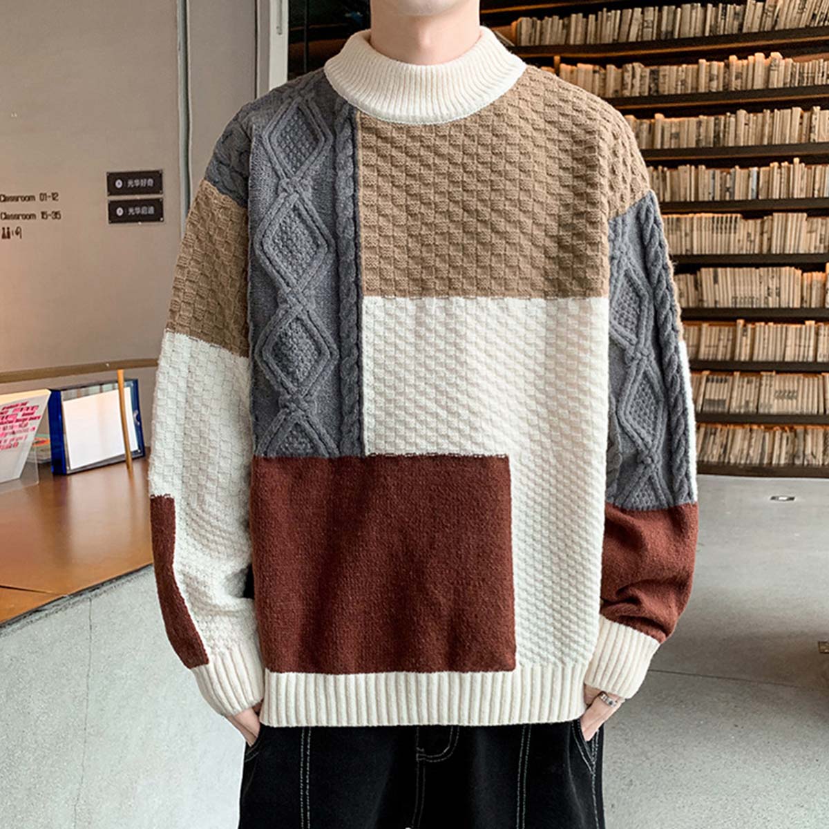 Patchwork Turtleneck Sweater