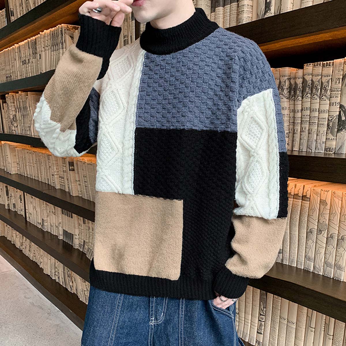 Patchwork Turtleneck Sweater