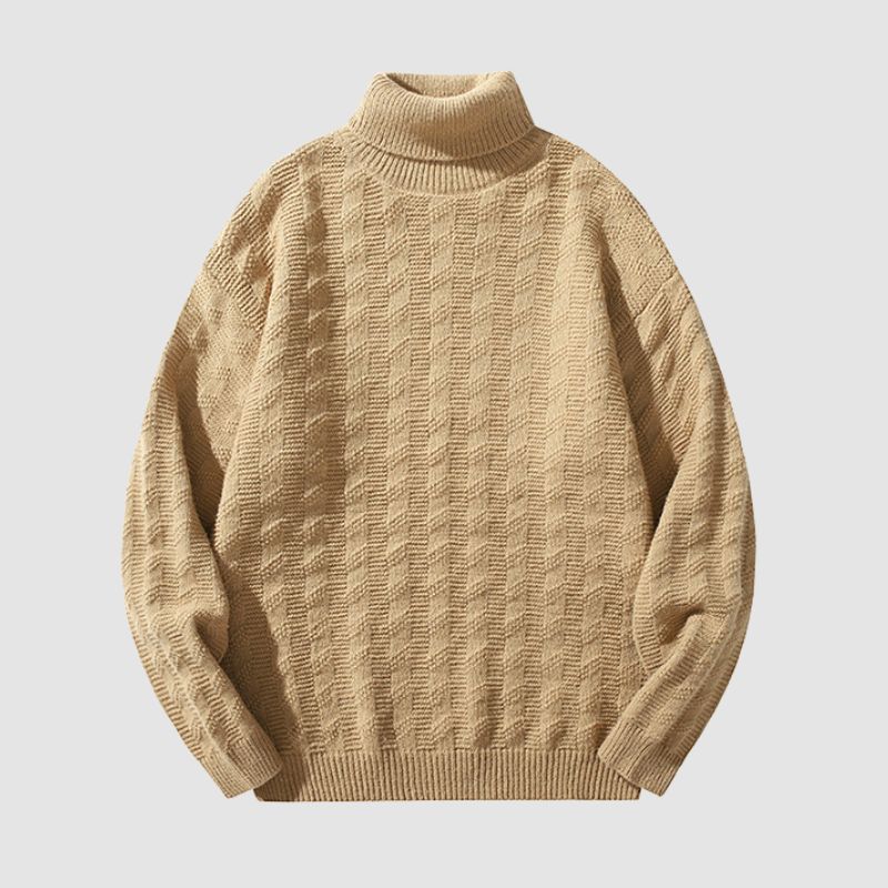 Solid Color Jacquard Turtleneck Sweater