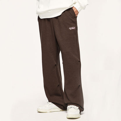 Letter Embroidered Waffle Solid Color Pants