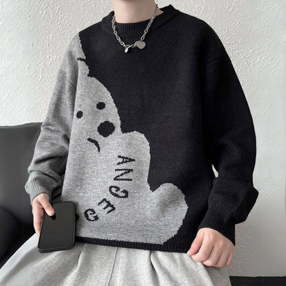 Dog Graphic Two-Tone Knit Sweater