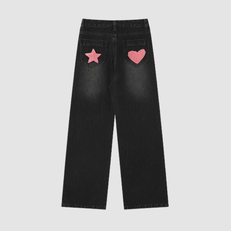 Letter and Star Embroidered Design Jeans